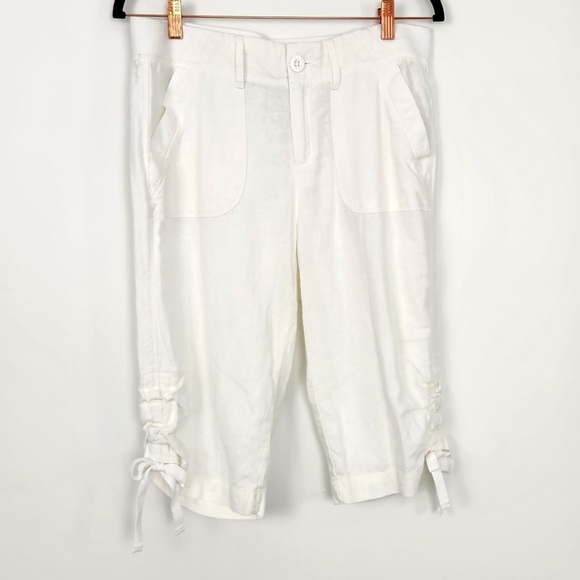 IZOD Women's Size 6 Linen Blend White Ruched Capri Pants - Picture 1 of 11